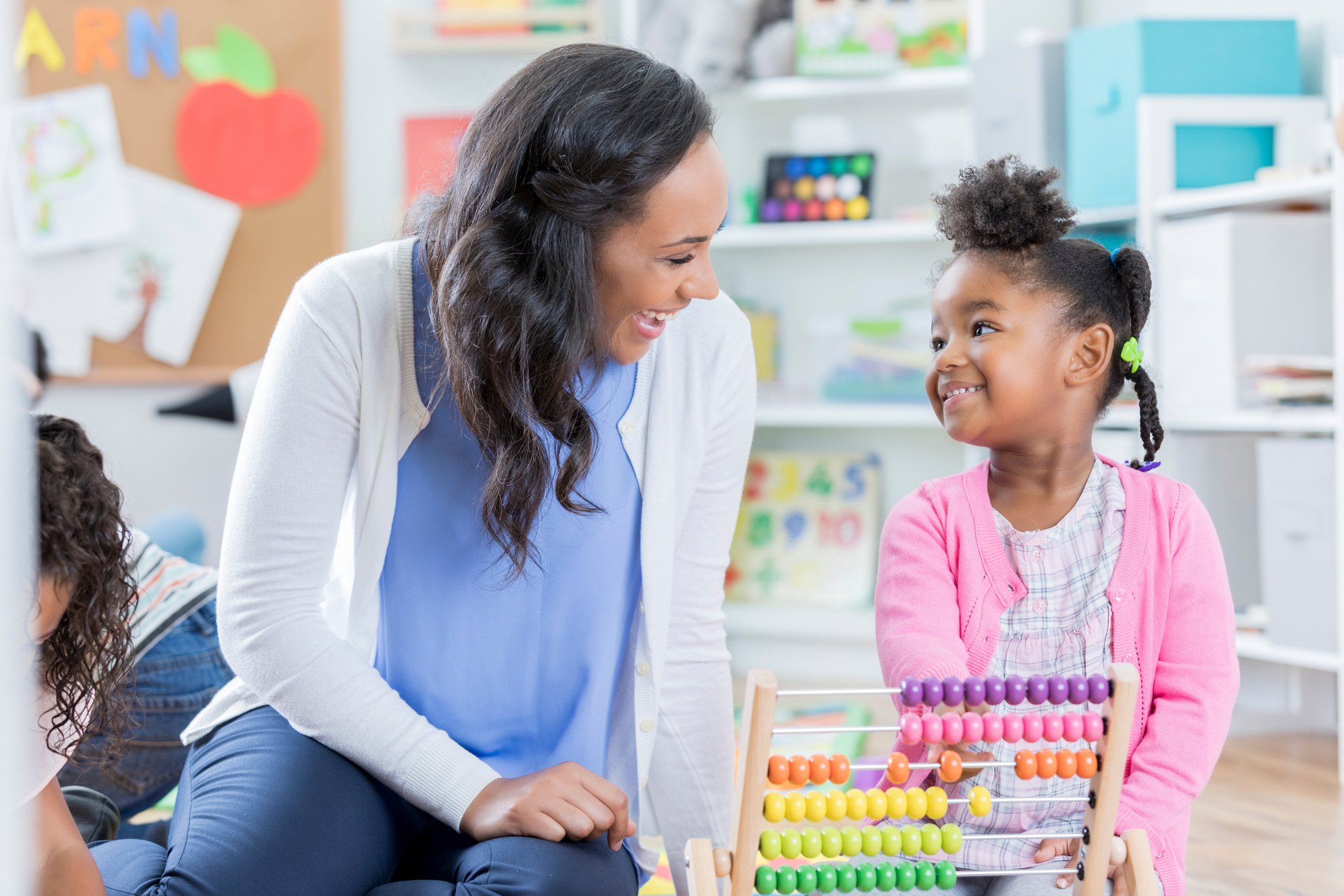 Attentive preschool student learns math